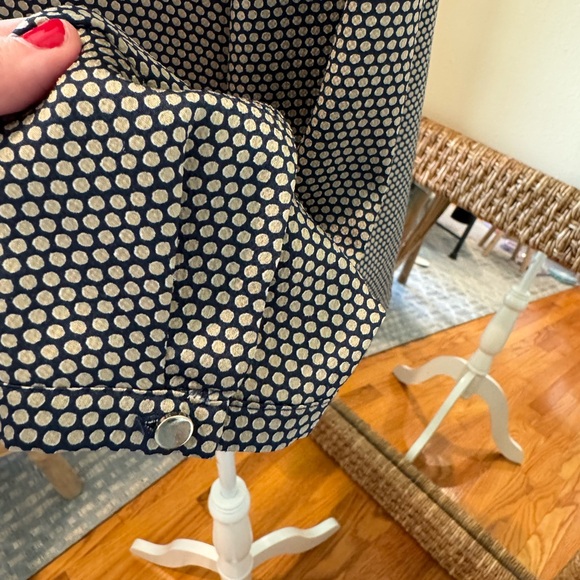 ESPRIT Dots Blouse Button Back Top Long Sleeve Navy Blue With Gold Pattern - Picture 5 of 6